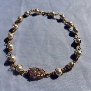 Handmade Amethyst & Pearl Crystal Choker Necklace Healing Artisan